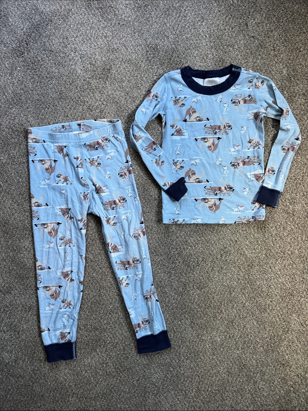 Kids Frozen Pajama Set Light Blue with Navy Hanna Andersson Organic Cotton